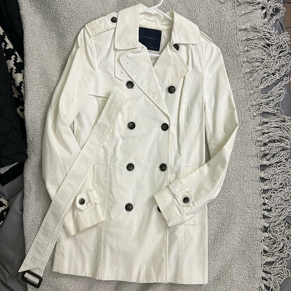 Zara Basic White Jacket With Belt - image 1